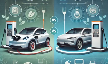 A side-by-side comparison of an electric car and a gasoline car, highlighting differences in features, performance, and sustainability.